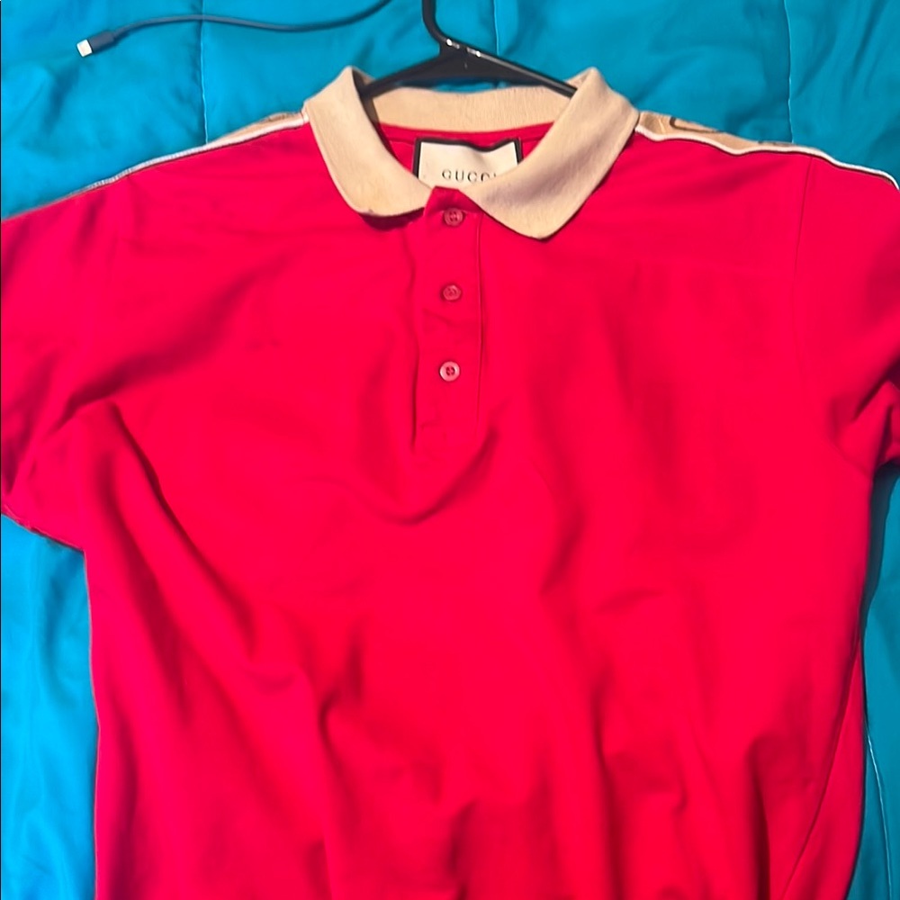 Gucci Red Polo with Cream Collar